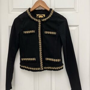 Michael Kors Black Denim Gold Chain Fringe Detailed Designer Short Blazer Sz 2